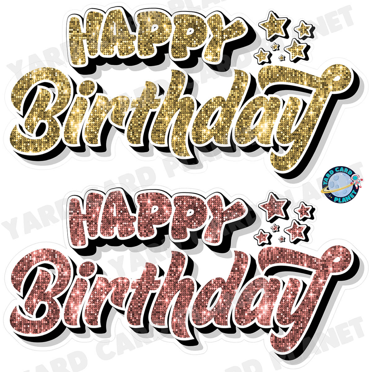 Happy Birthday EZ Quick Signs in Sequin Gold and Rose Gold Half Sheet Yard Card Set