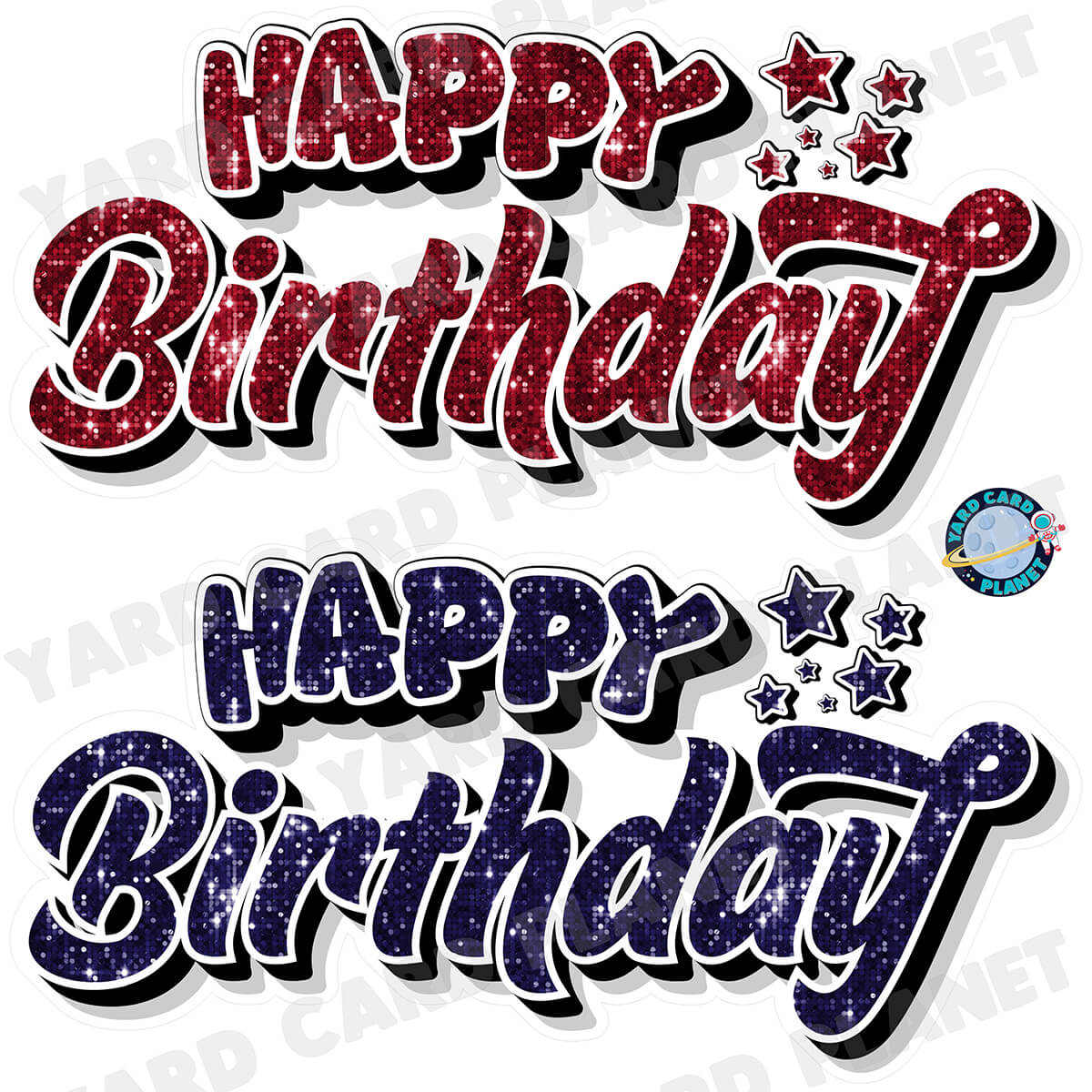 Happy Birthday EZ Quick Signs in Sequin Maroon and Navy Blue Half Sheet Yard Card Set