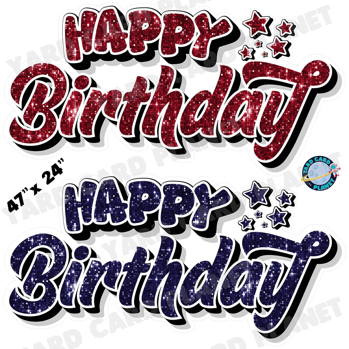 Happy Birthday EZ Quick Signs in Sequin Maroon and Navy Blue Half Sheet Yard Card Set