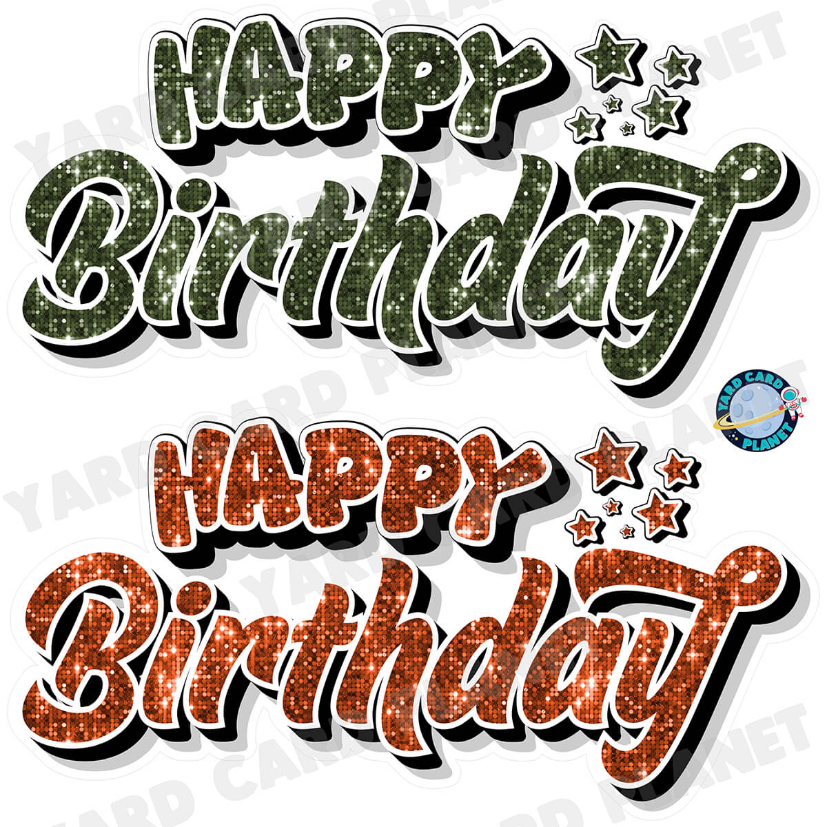 Happy Birthday EZ Quick Signs in Sequin Hunter Green and Orange Half Sheet Yard Card Set