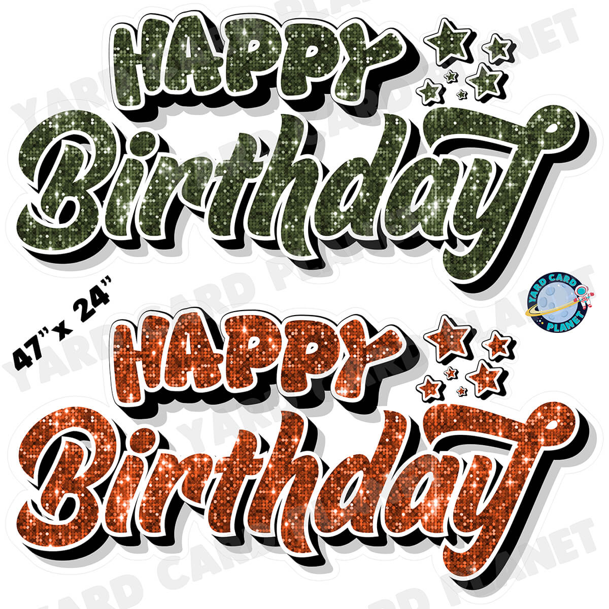 Happy Birthday EZ Quick Signs in Sequin Hunter Green and Orange Half Sheet Yard Card Set