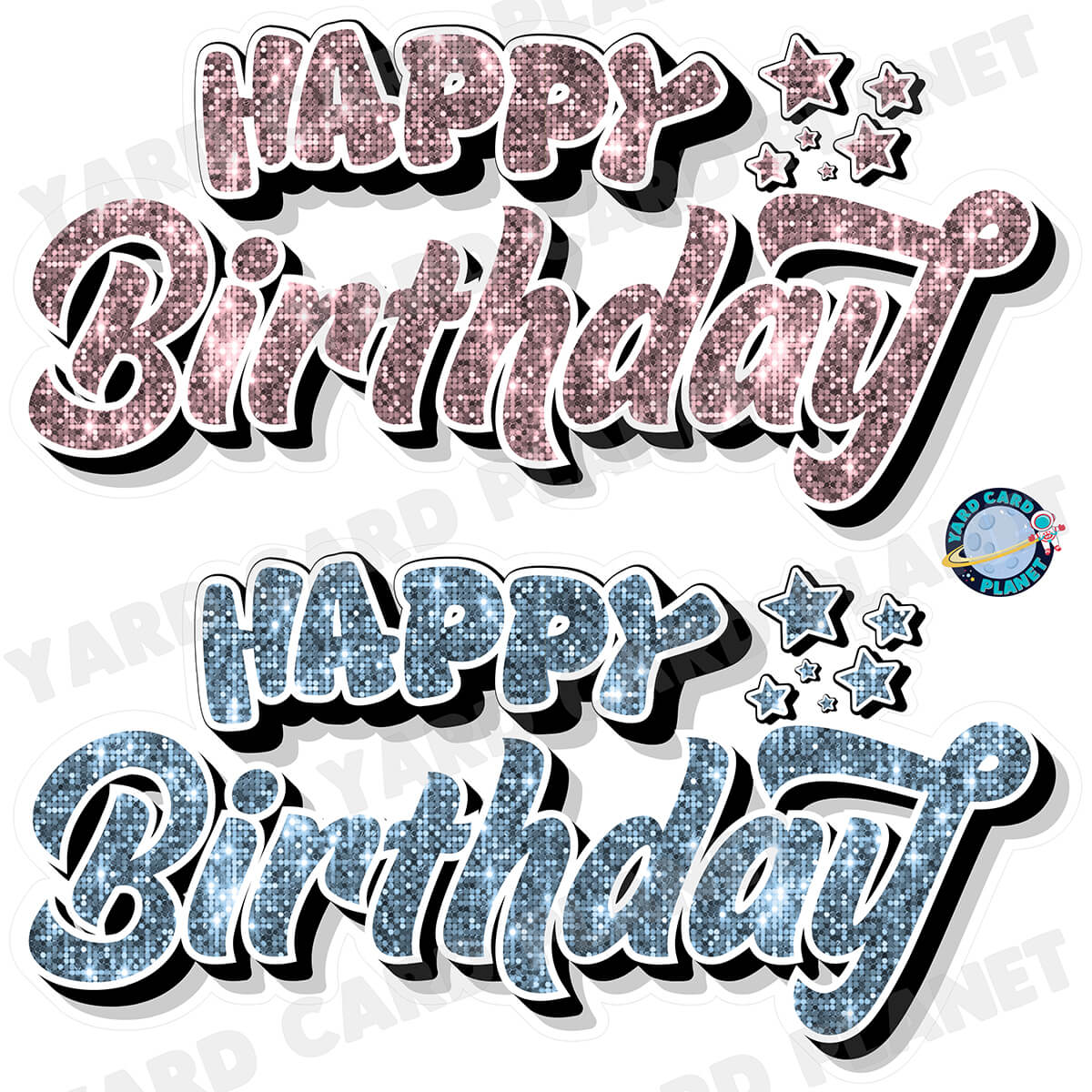 Happy Birthday EZ Quick Signs in Sequin Light Pink and Baby Blue Half Sheet Yard Card Set