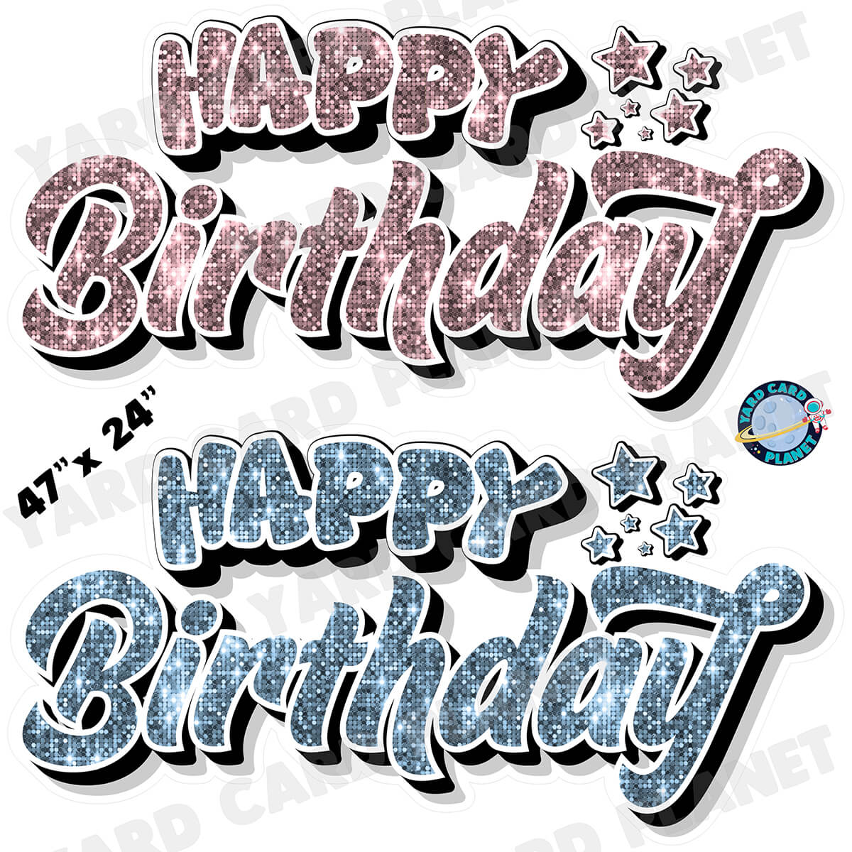 Happy Birthday EZ Quick Signs in Sequin Light Pink and Baby Blue Half Sheet Yard Card Set