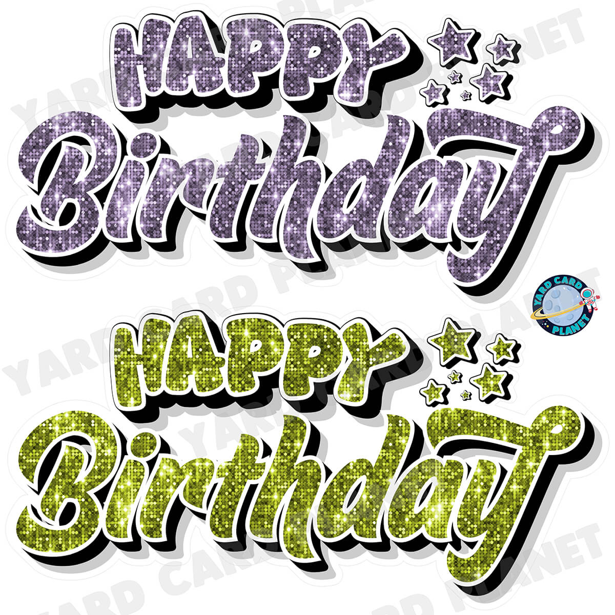 Happy Birthday EZ Quick Signs in Sequin Light Purple and Lime Green Half Sheet Yard Card Set