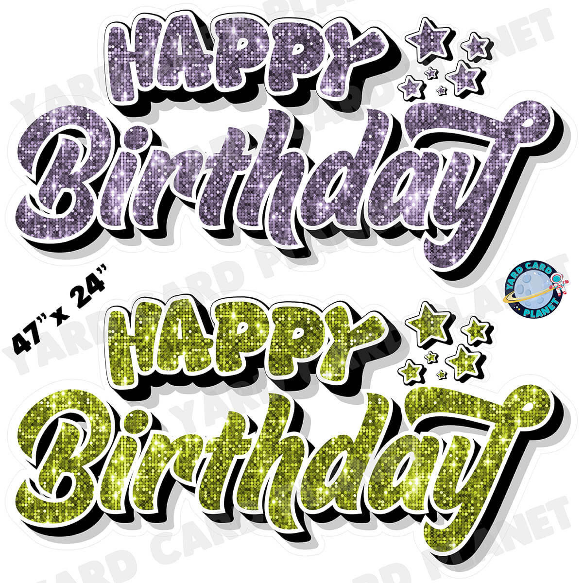 Happy Birthday EZ Quick Signs in Sequin Light Purple and Lime Green Half Sheet Yard Card Set