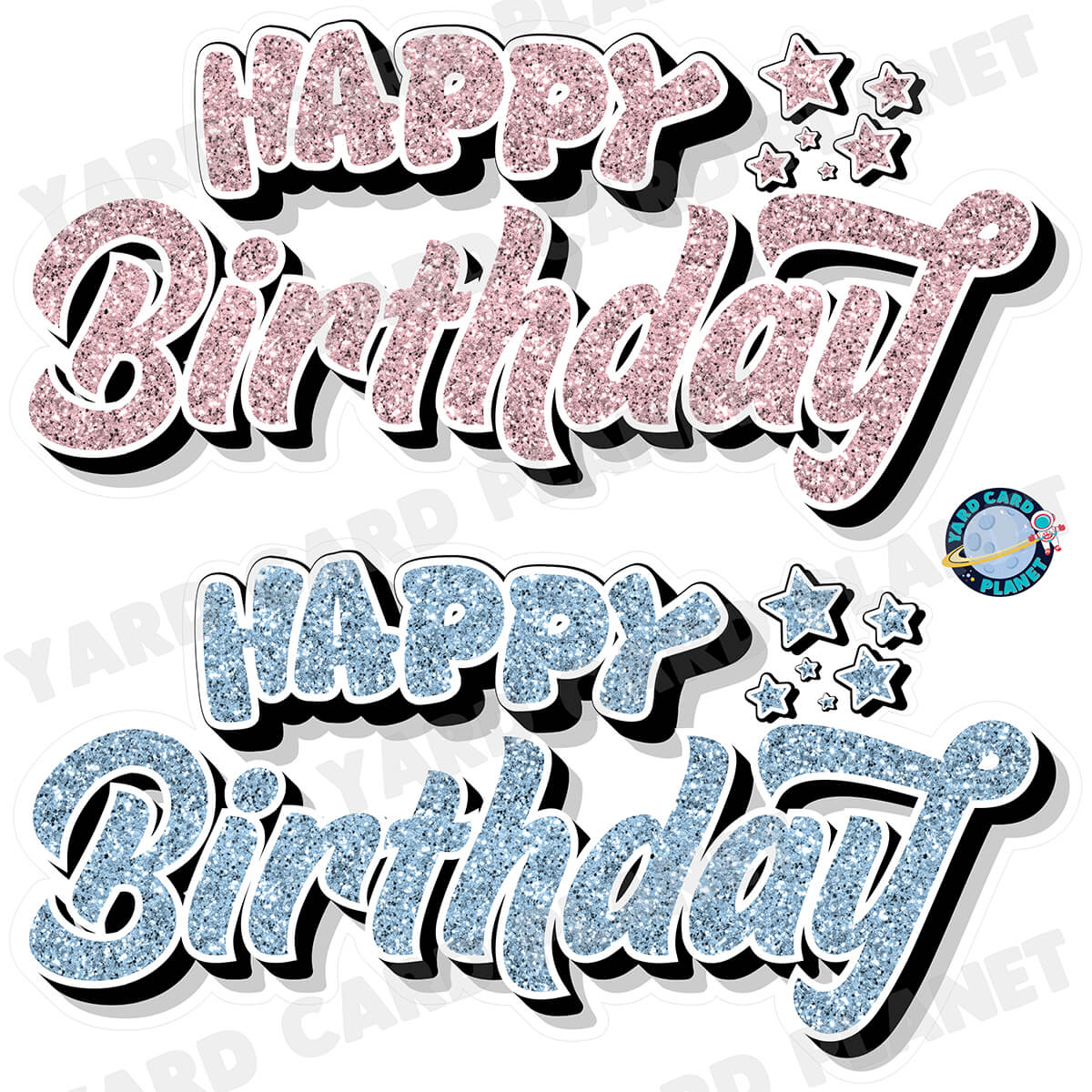 Happy Birthday EZ Quick Signs in Glitter Light Pink and Baby Blue Half Sheet Yard Card Set