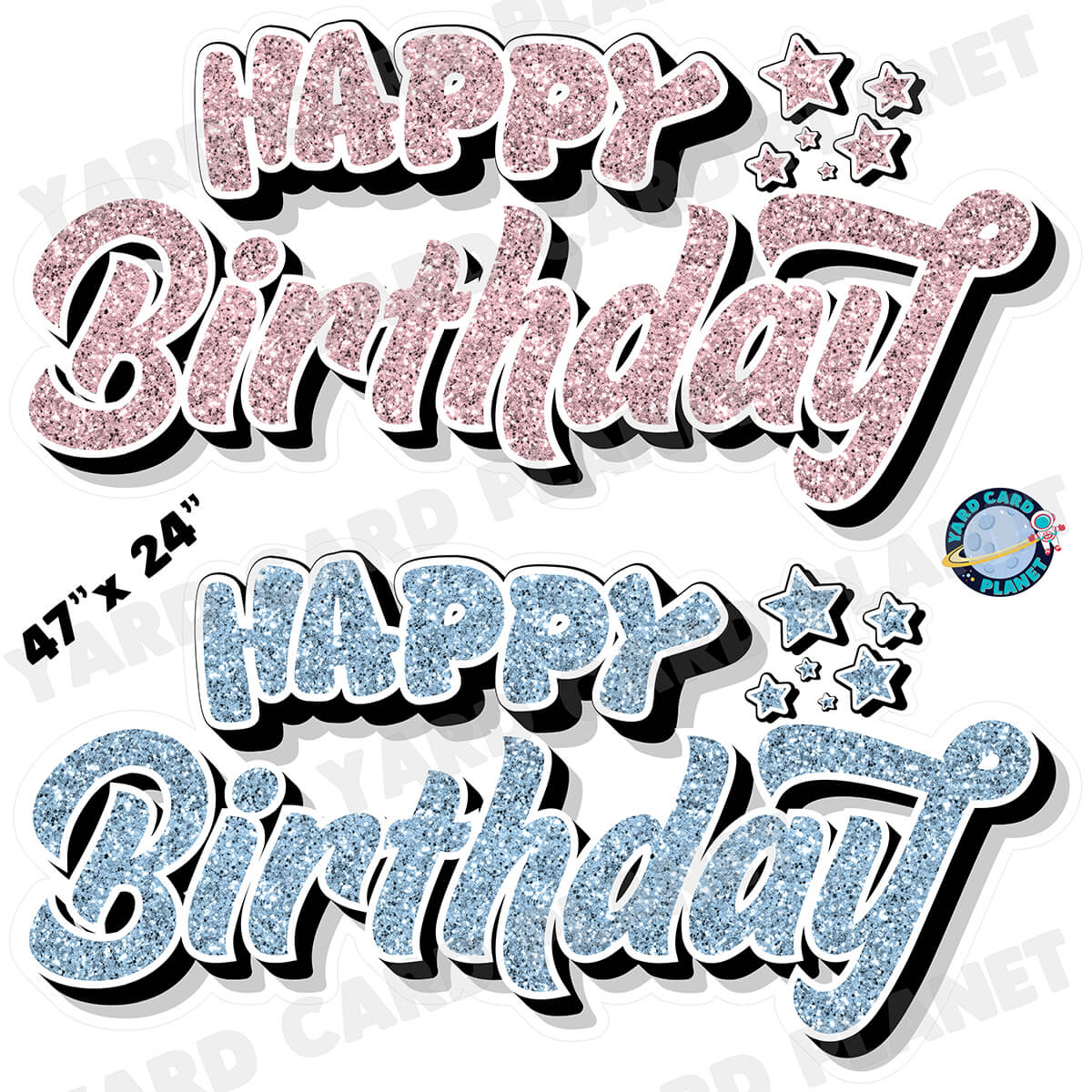 Happy Birthday EZ Quick Signs in Glitter Light Pink and Baby Blue Half Sheet Yard Card Set