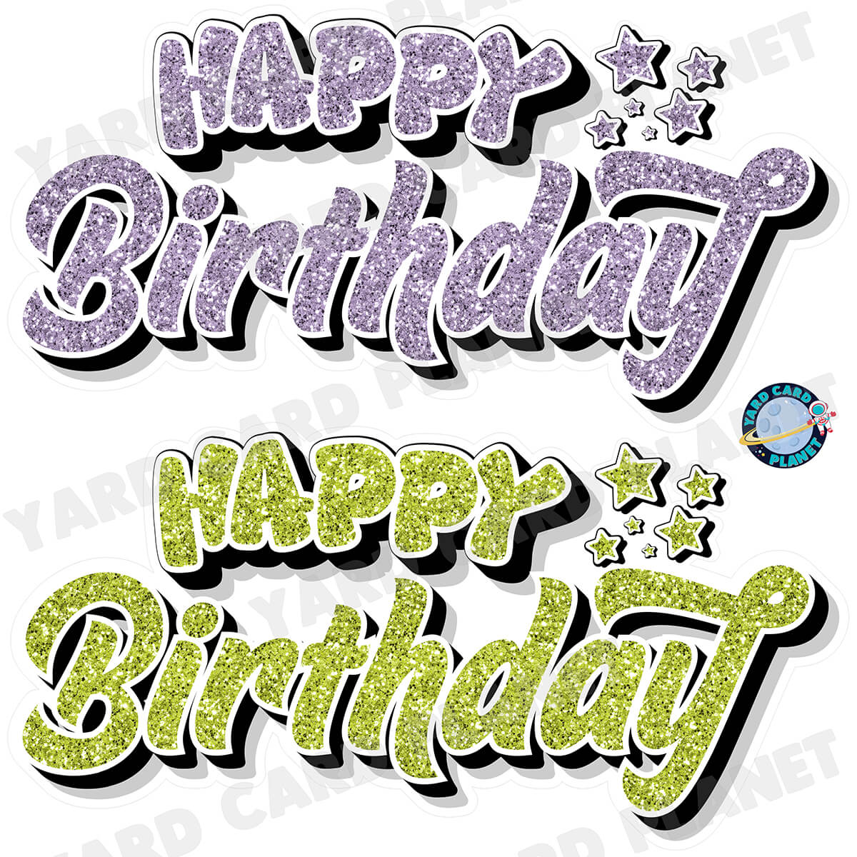 Happy Birthday EZ Quick Signs in Glitter Light Purple and Lime Green Half Sheet Yard Card Set