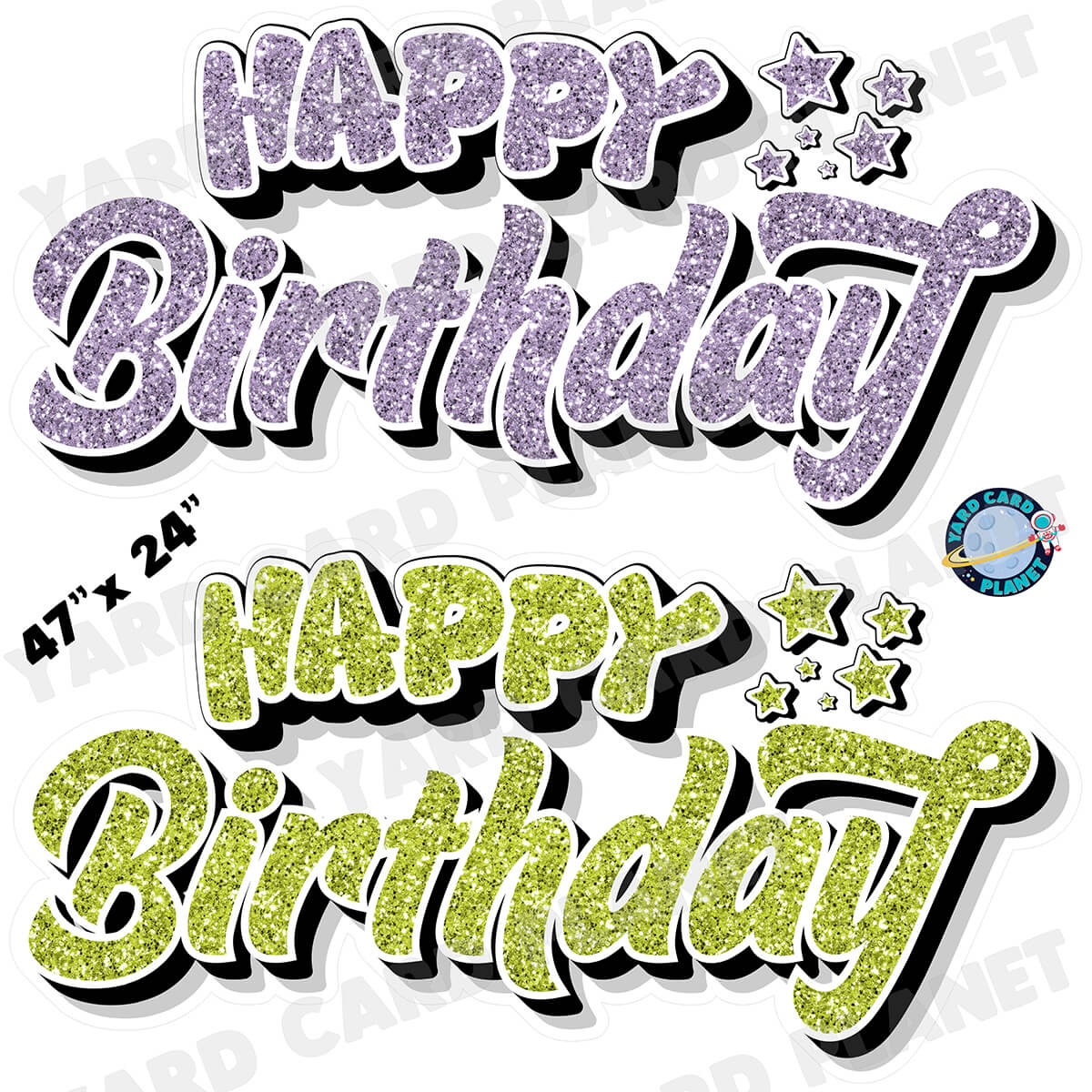 Happy Birthday EZ Quick Signs in Glitter Light Purple and Lime Green Half Sheet Yard Card Set