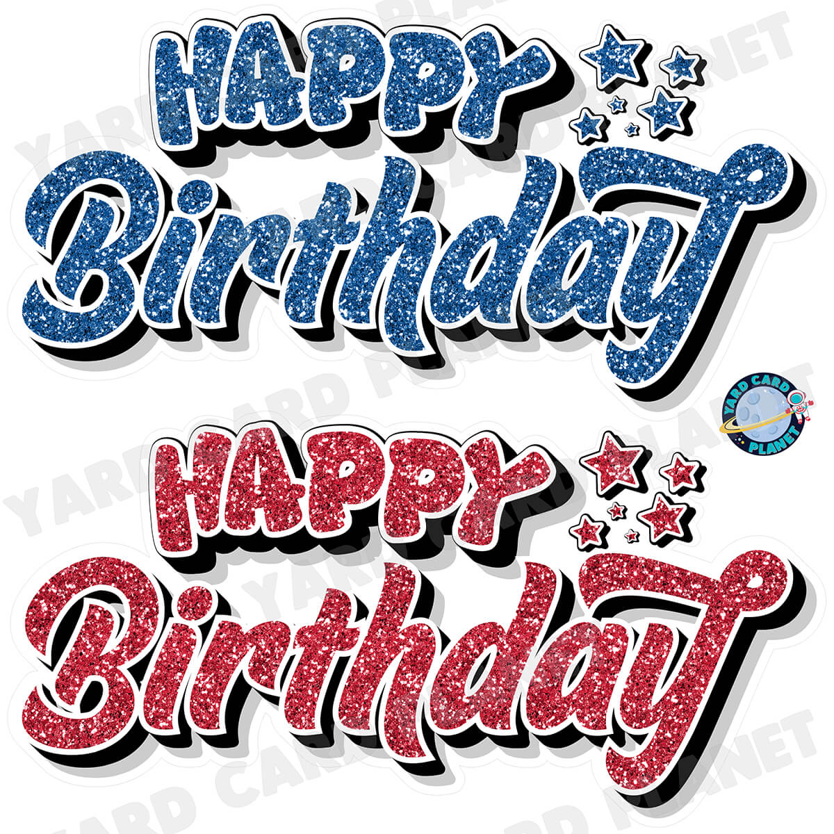 Happy Birthday EZ Quick Signs in Glitter Blue and Red Half Sheet Yard Card Set