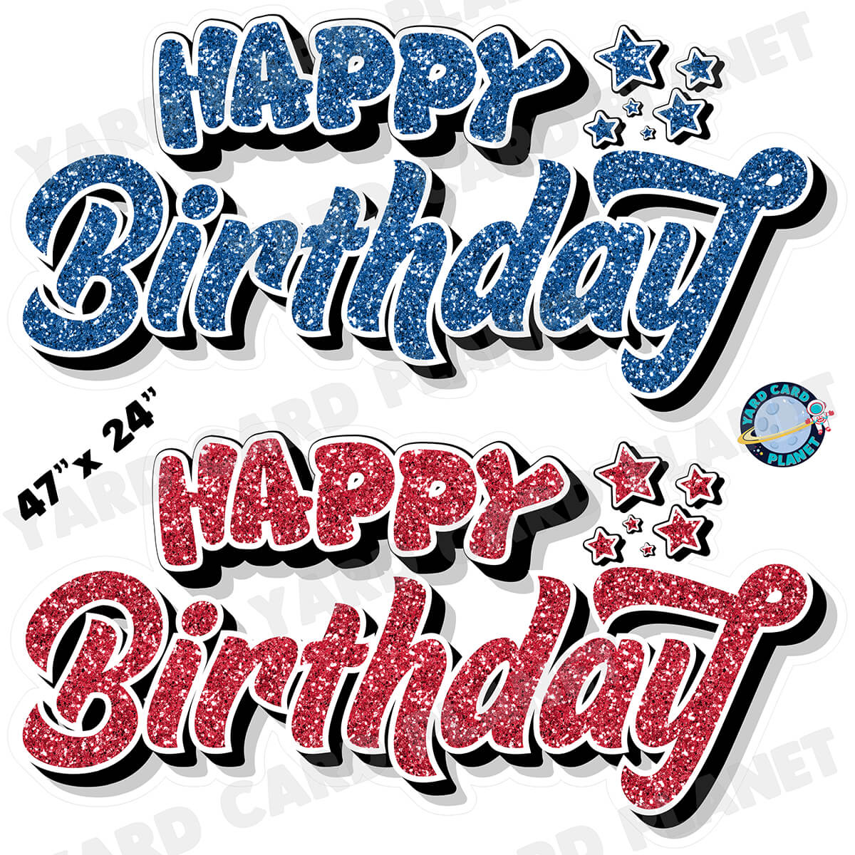 Happy Birthday EZ Quick Signs in Glitter Blue and Red Half Sheet Yard Card Set