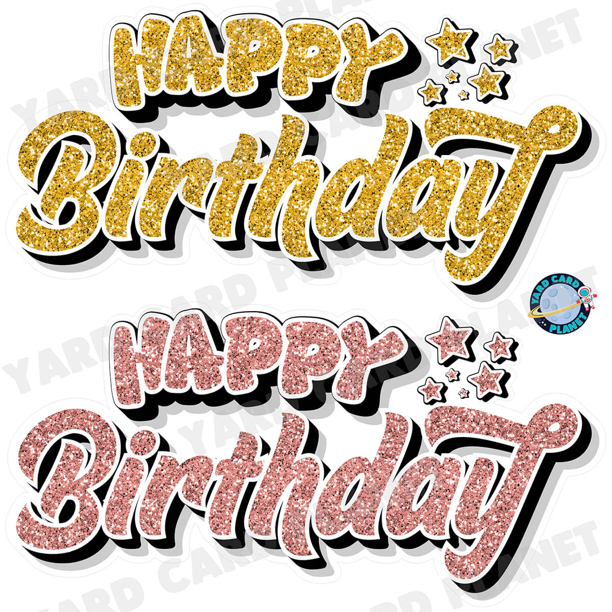 Happy Birthday EZ Quick Signs in Glitter Gold and Rose Gold Half Sheet Yard Card Set