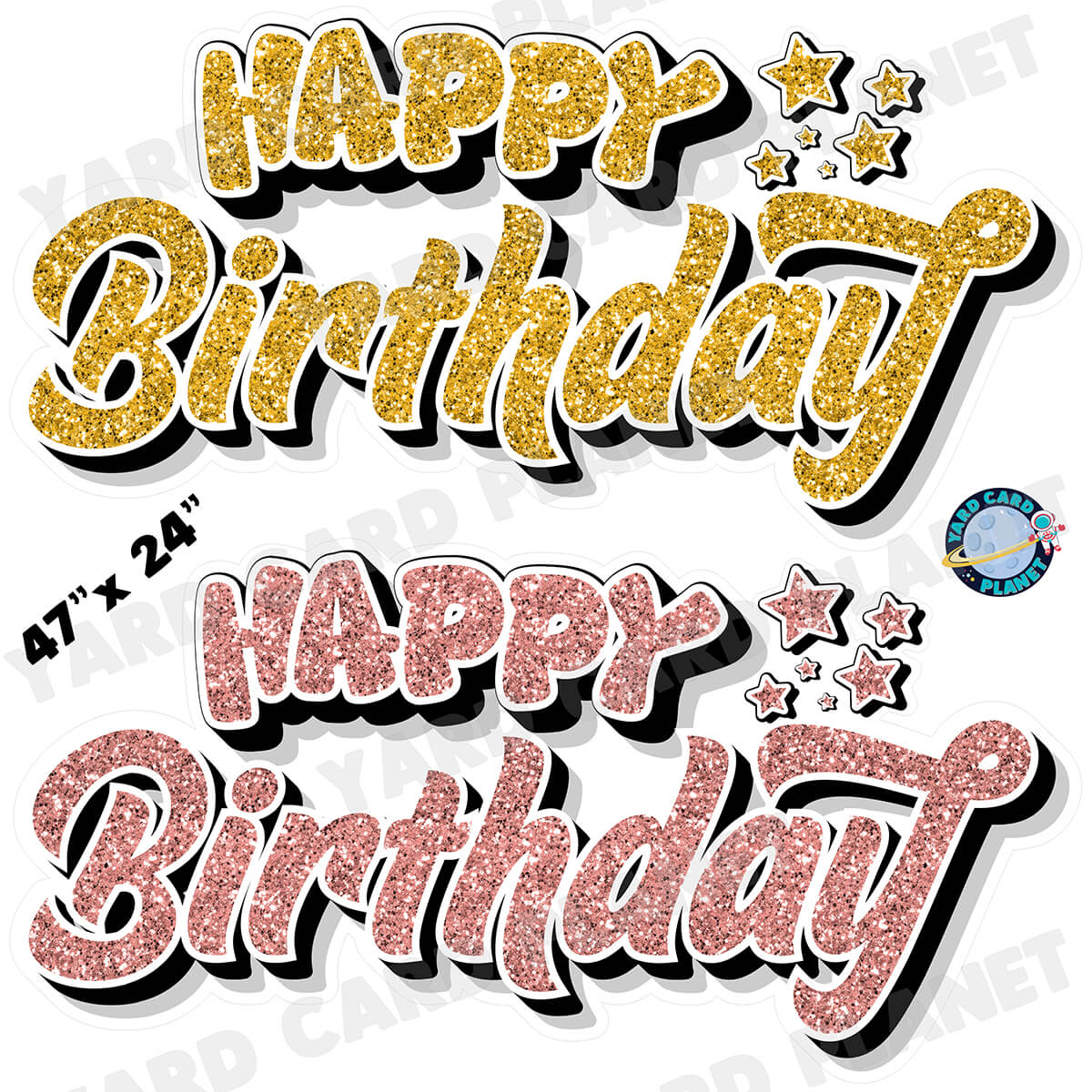 Happy Birthday EZ Quick Signs in Glitter Gold and Rose Gold Half Sheet Yard Card Set