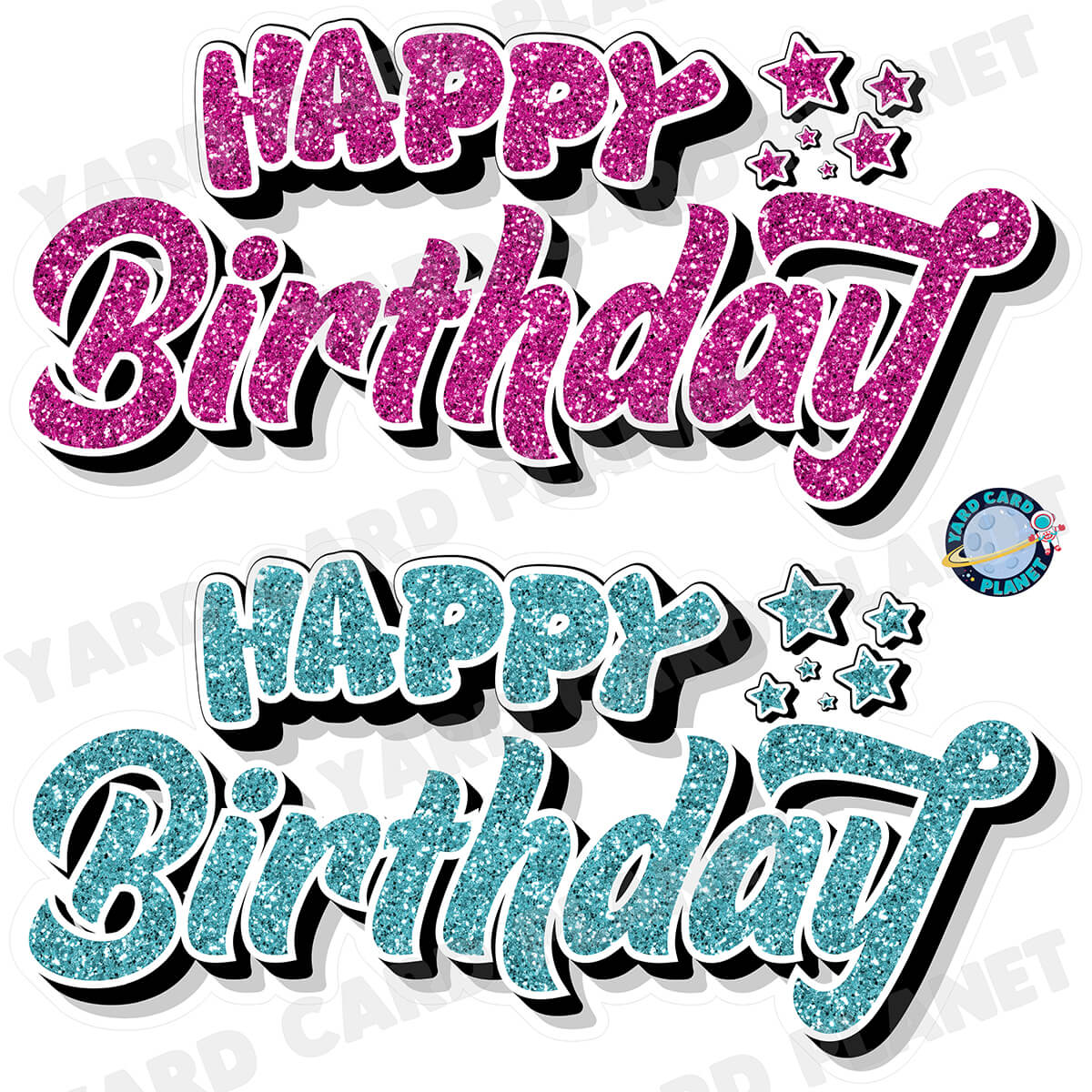 Happy Birthday EZ Quick Signs in Glitter Hot Pink and Teal Half Sheet Yard Card Set