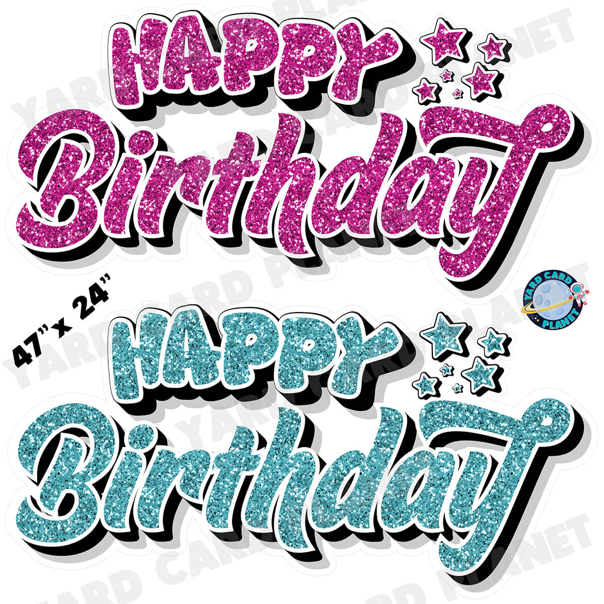 Happy Birthday EZ Quick Signs in Glitter Hot Pink and Teal Half Sheet Yard Card Set