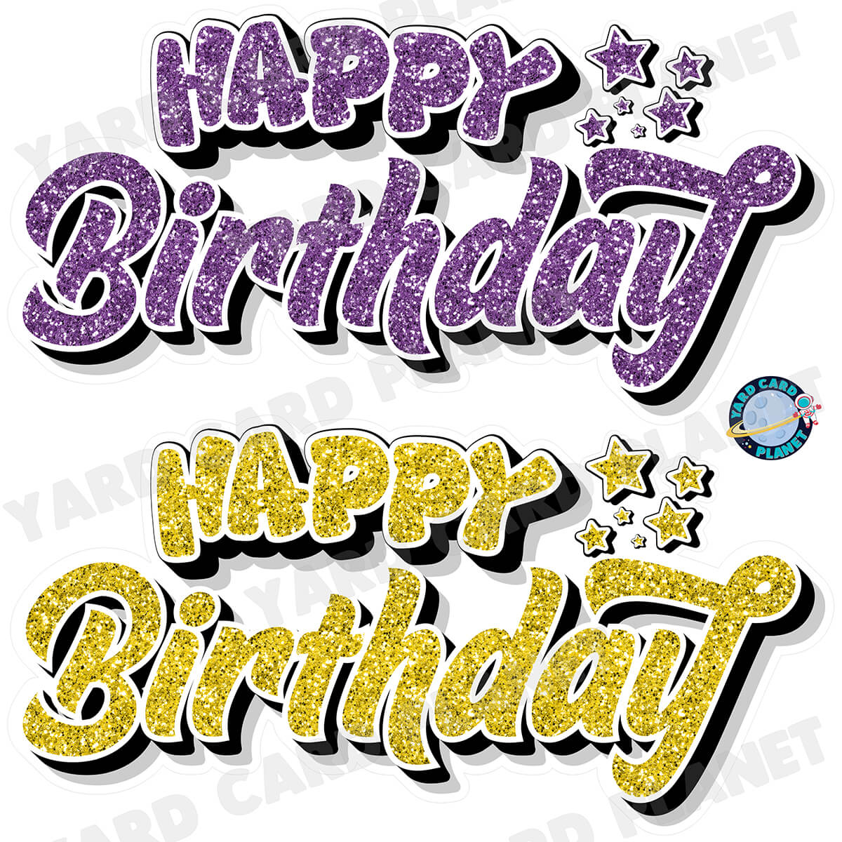 Happy Birthday EZ Quick Signs in Glitter Purple and Yellow Half Sheet Yard Card Set