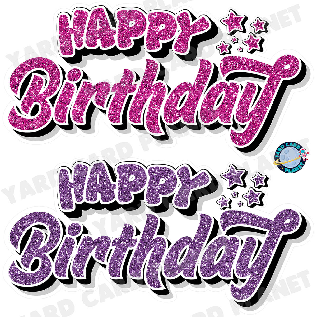 Happy Birthday EZ Quick Signs in Glitter Hot Pink and Purple Half Sheet Yard Card Set