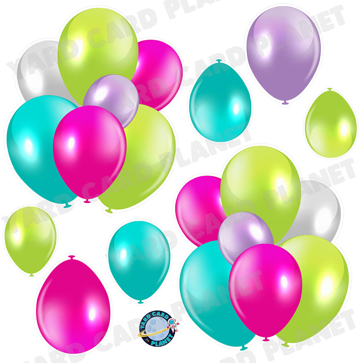 Pastel Multi Colored Balloon Bouquets and Singles Half Sheet Yard Card Set