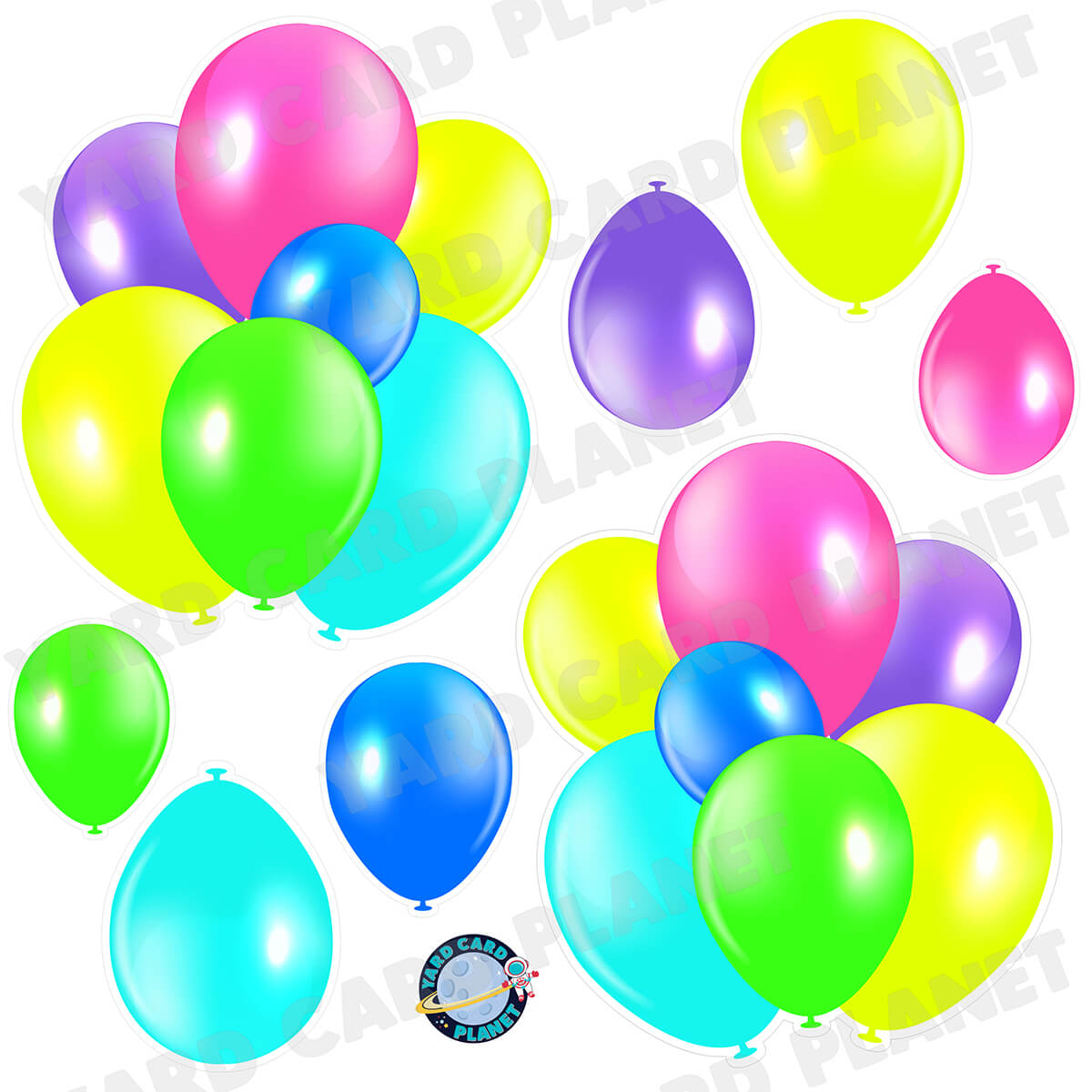 Multi Neon Colored Balloon Bouquets and Singles Half Sheet Yard Card Set