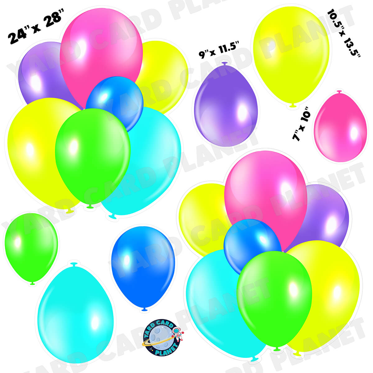 Multi Neon Colored Balloon Bouquets and Singles Half Sheet Yard Card Set