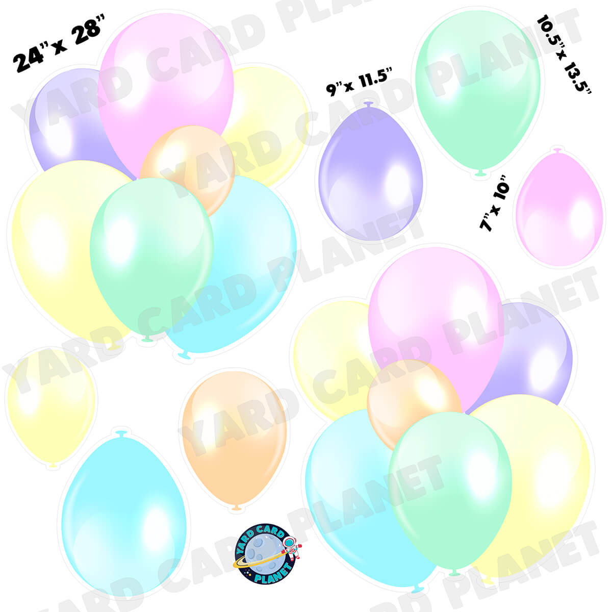 Multi Light Pastel Colored Balloon Bouquets and Singles Half Sheet Yard Card Set