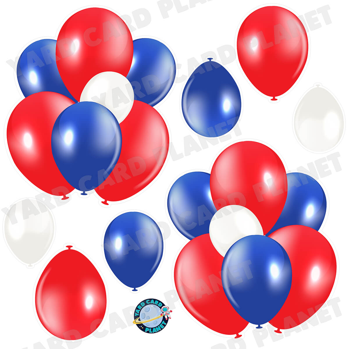 Red, White and Blue Balloon Bouquets and Singles Half Sheet Yard Card Set