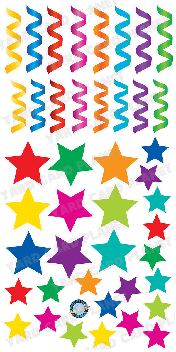 Bright Colorful Stars and Streamers Yard Card Flair Set