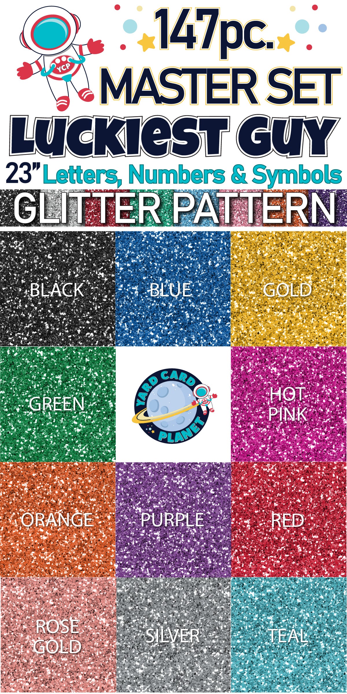 23" Luckiest Guy Letters, Numbers and Symbols - 147 pc. - Master Set in Glitter Pattern