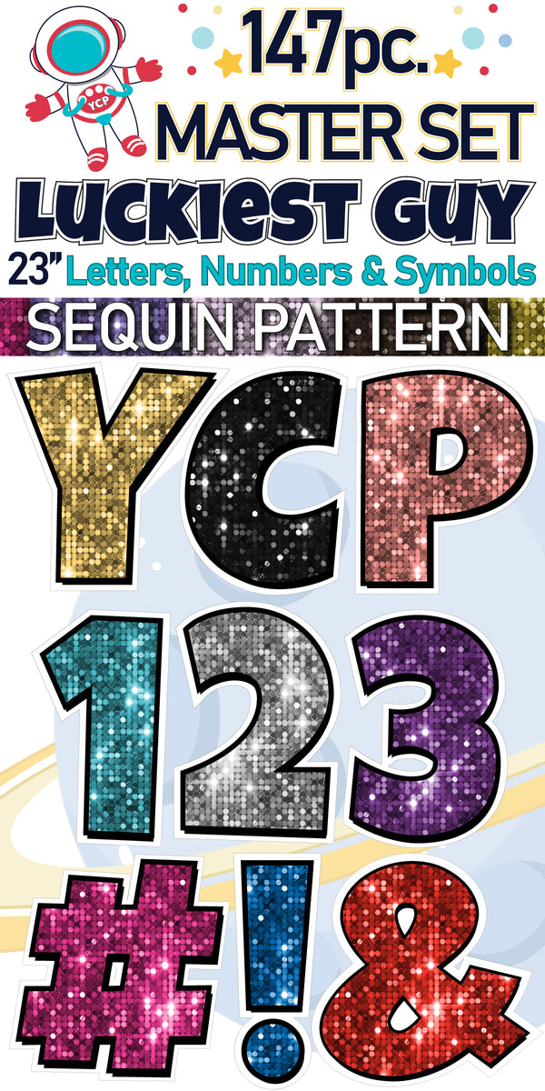 23" Luckiest Guy Letters, Numbers and Symbols - 147 pc. - Master Set in Sequin Pattern