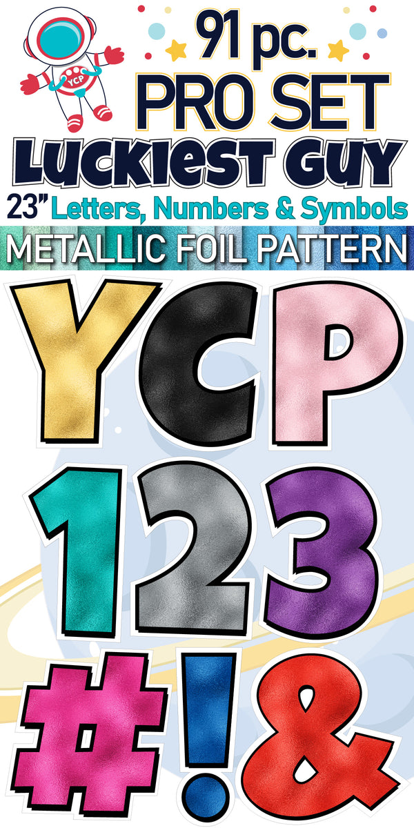 23" Luckiest Guy Letters, Numbers and Symbols - 91 pc. - Pro Set in Metallic Foil Pattern