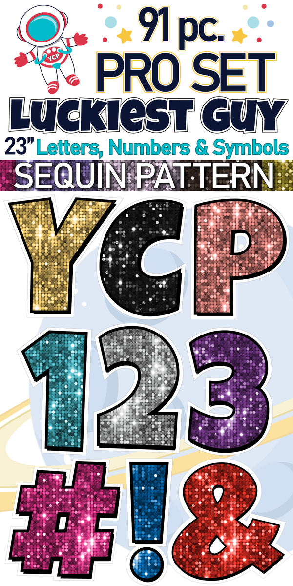 23" Luckiest Guy Letters, Numbers and Symbols - 91 pc. - Pro Set in Sequin Pattern