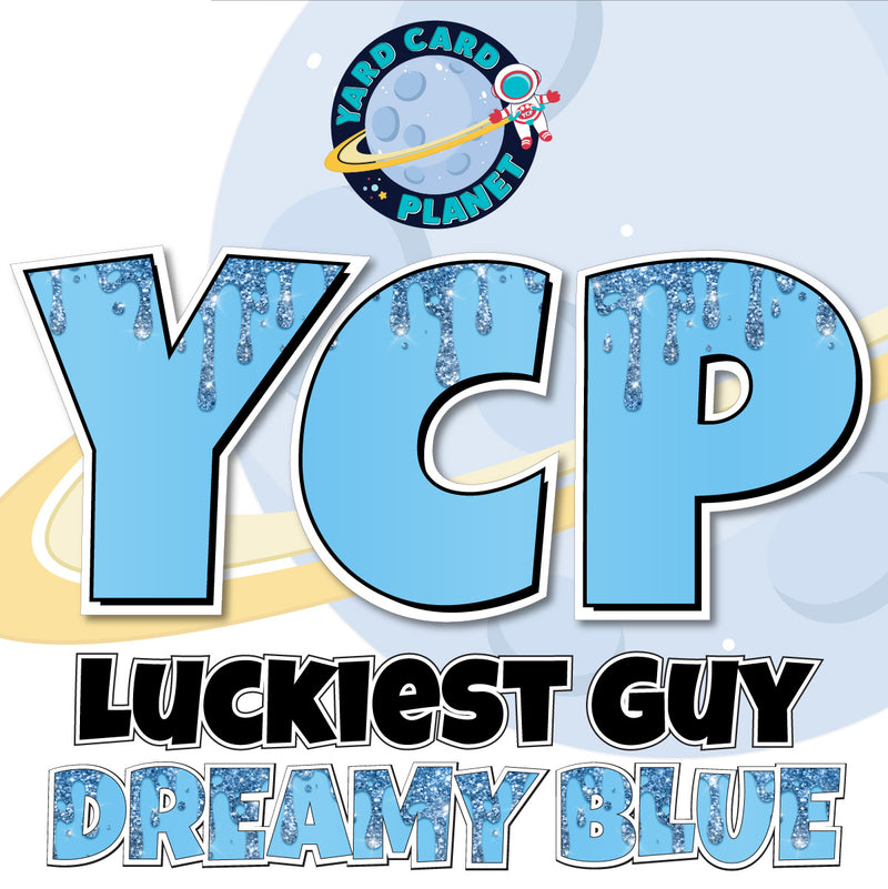 23" Luckiest Guy 36 pc. Large Letter Set in Dreamy Blue Drip Pattern