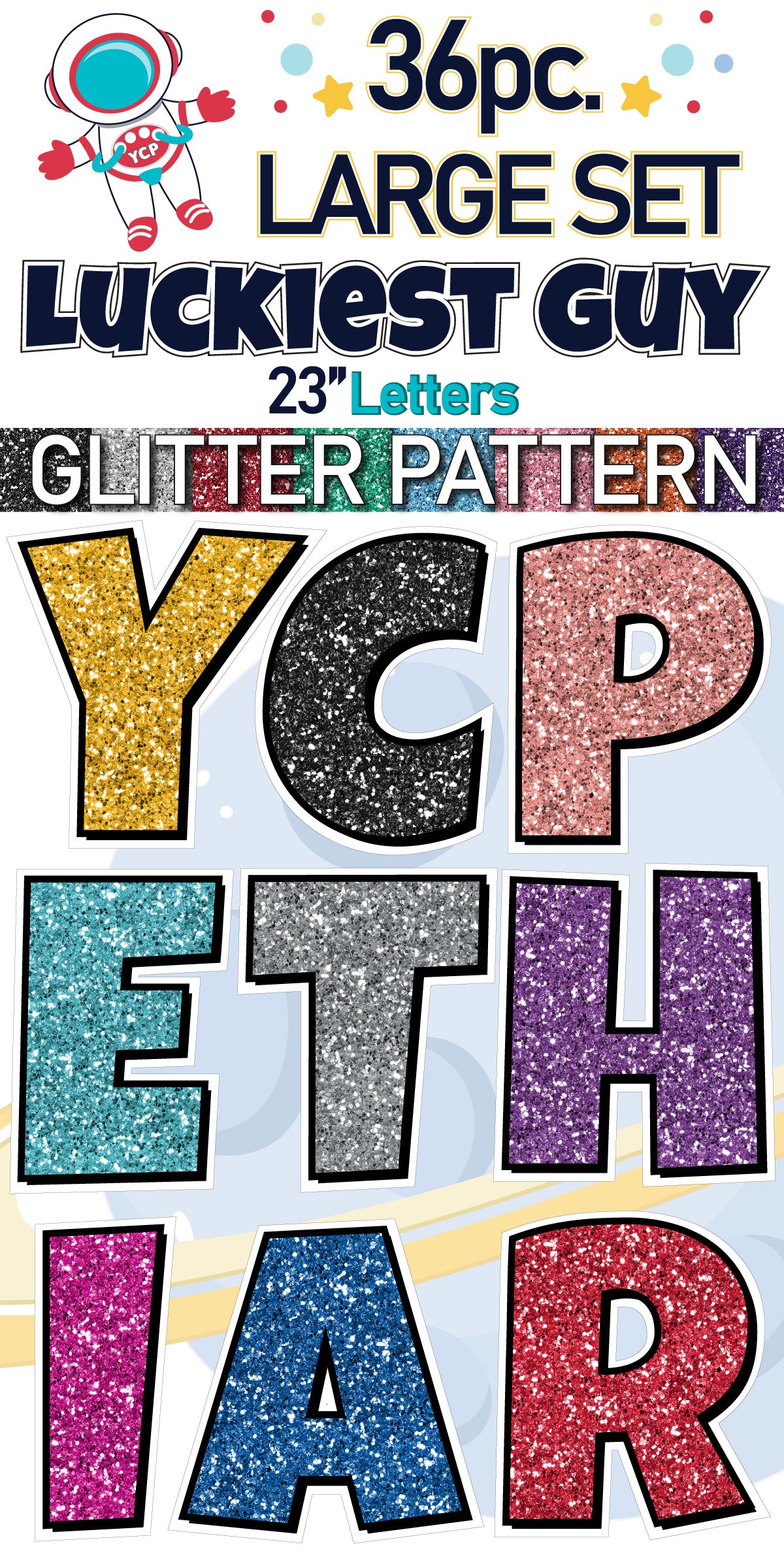 23" Luckiest Guy 36 pc. Large Letter Set in Glitter Pattern