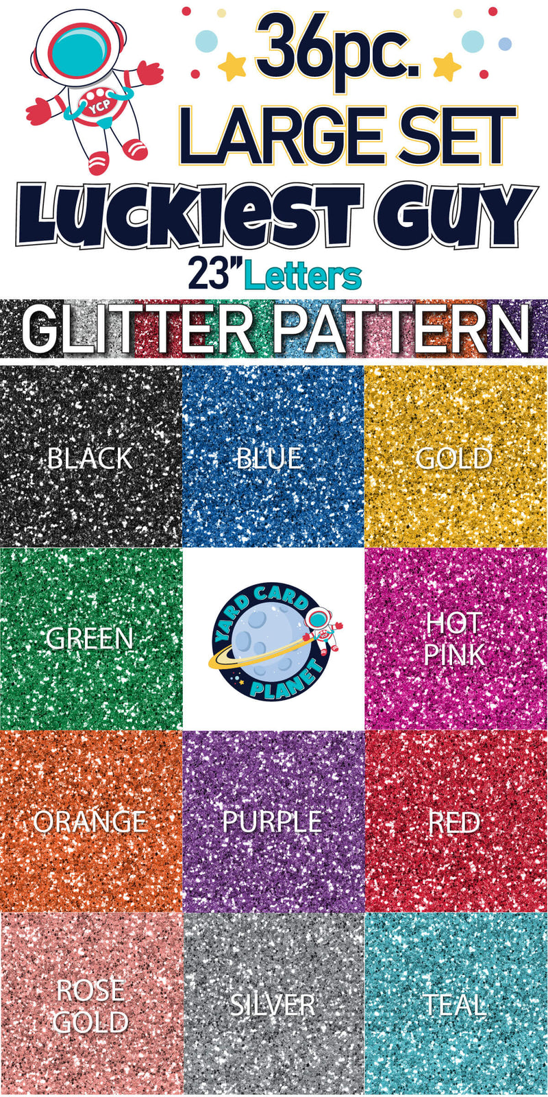 23" Luckiest Guy 36 pc. Large Letter Set in Glitter Pattern
