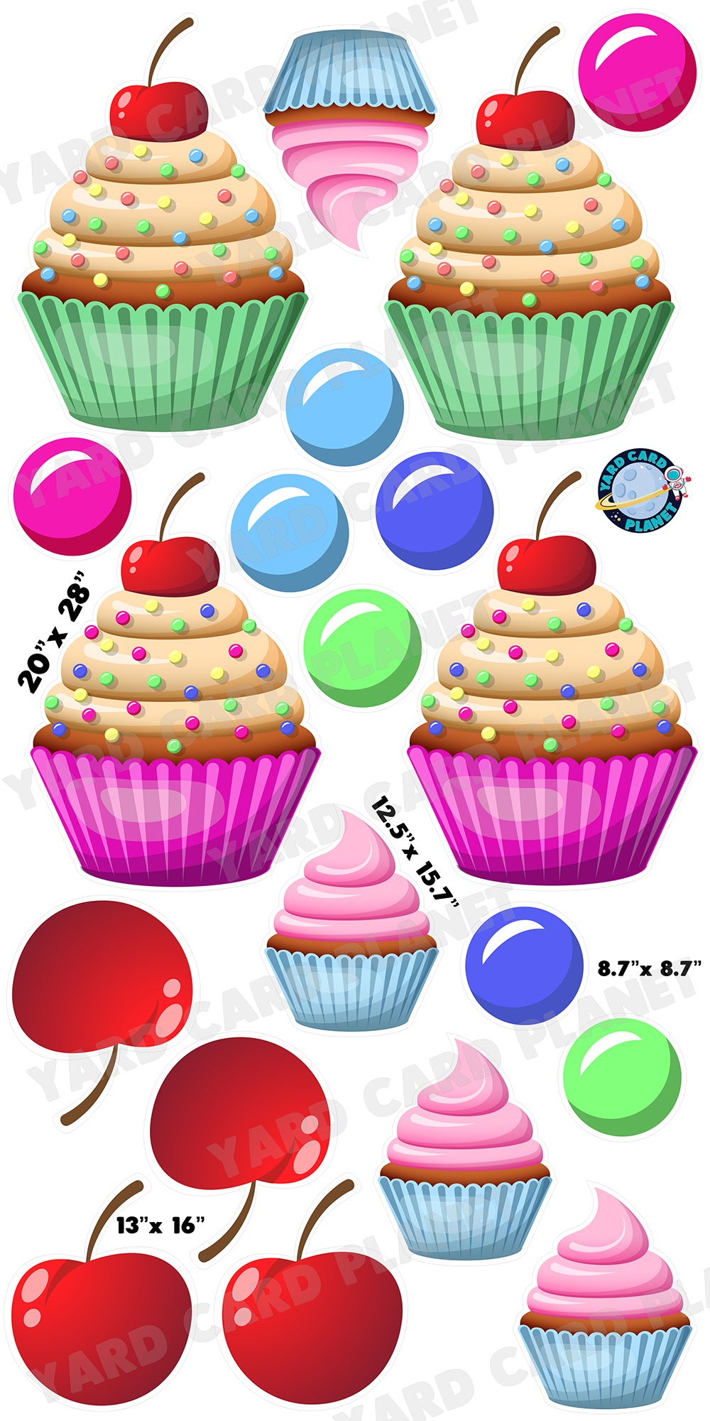 Cupcakes, Cherries and Candy Yard Card Flair Set