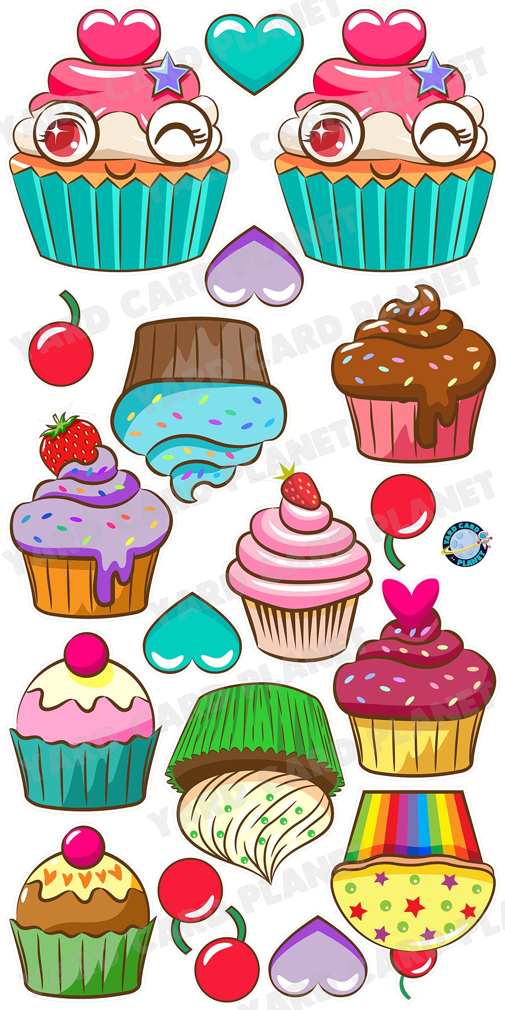 Festive Cupcakes, Cherries and Hearts Yard Card Flair Set