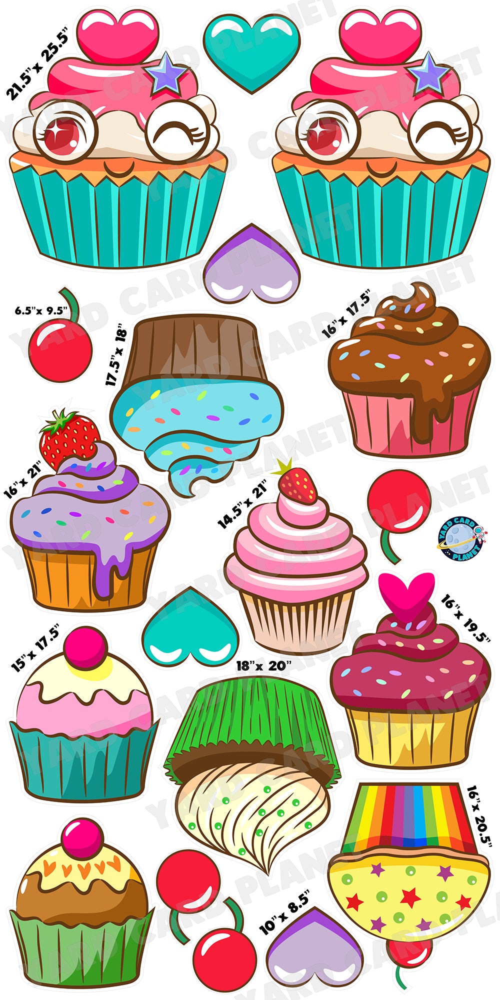 Festive Cupcakes, Cherries and Hearts Yard Card Flair Set