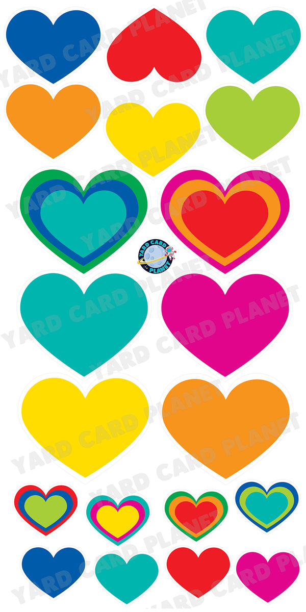 Bright Colorful Hearts Yard Card Flair Set