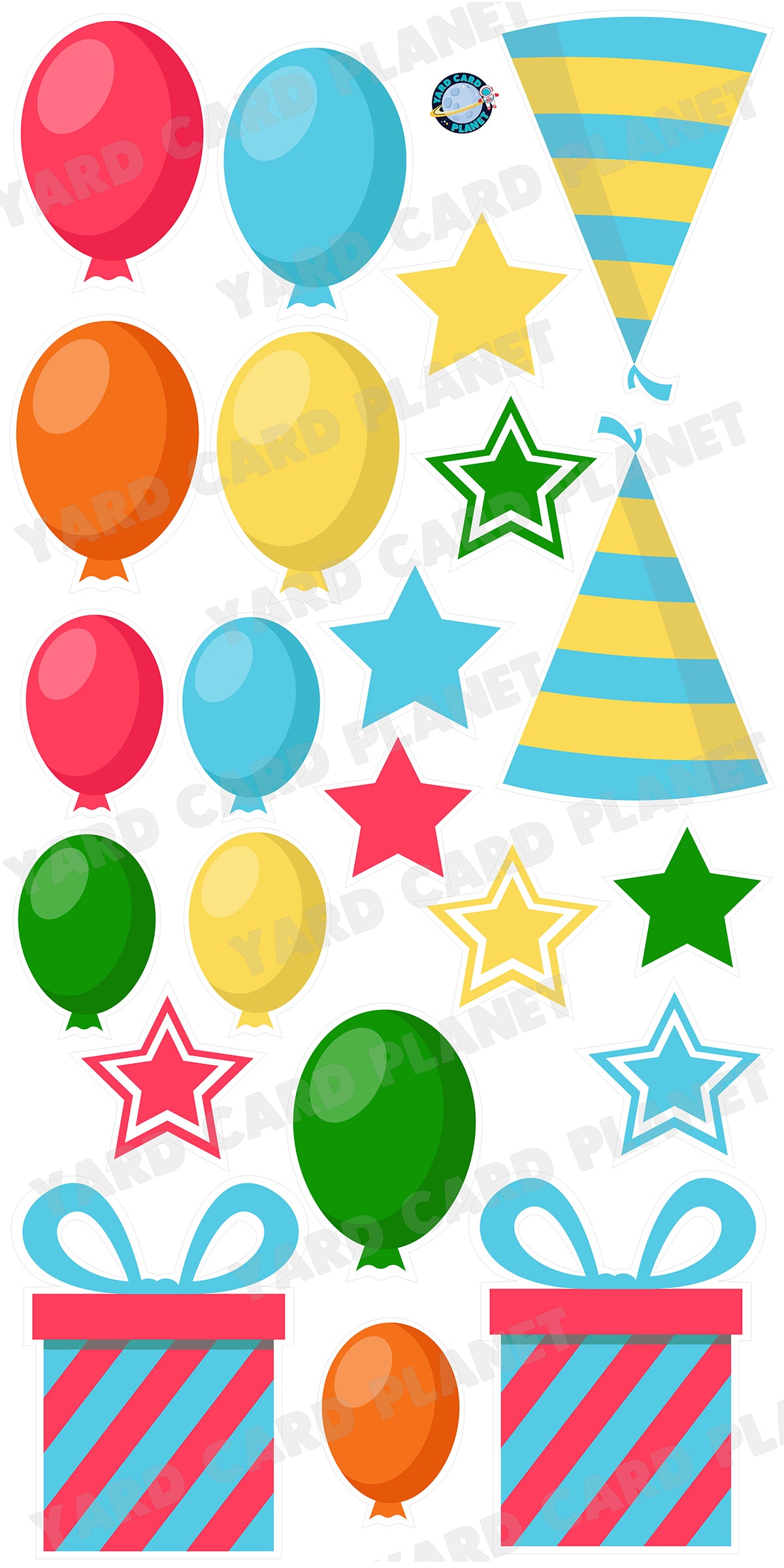 Birthday Presents, Hats, Balloons and Stars Yard Card Flair Set