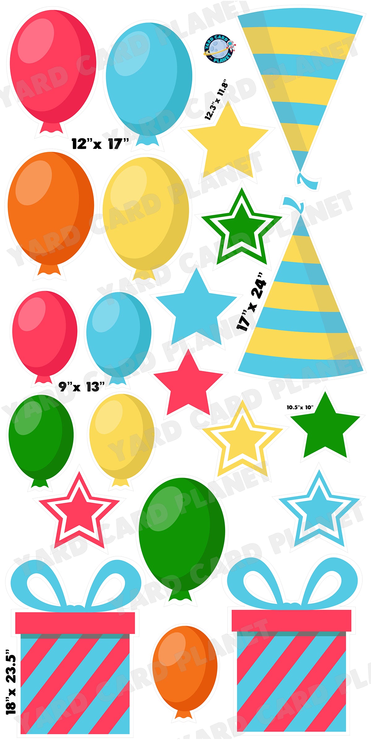 Birthday Presents, Hats, Balloons and Stars Yard Card Flair Set