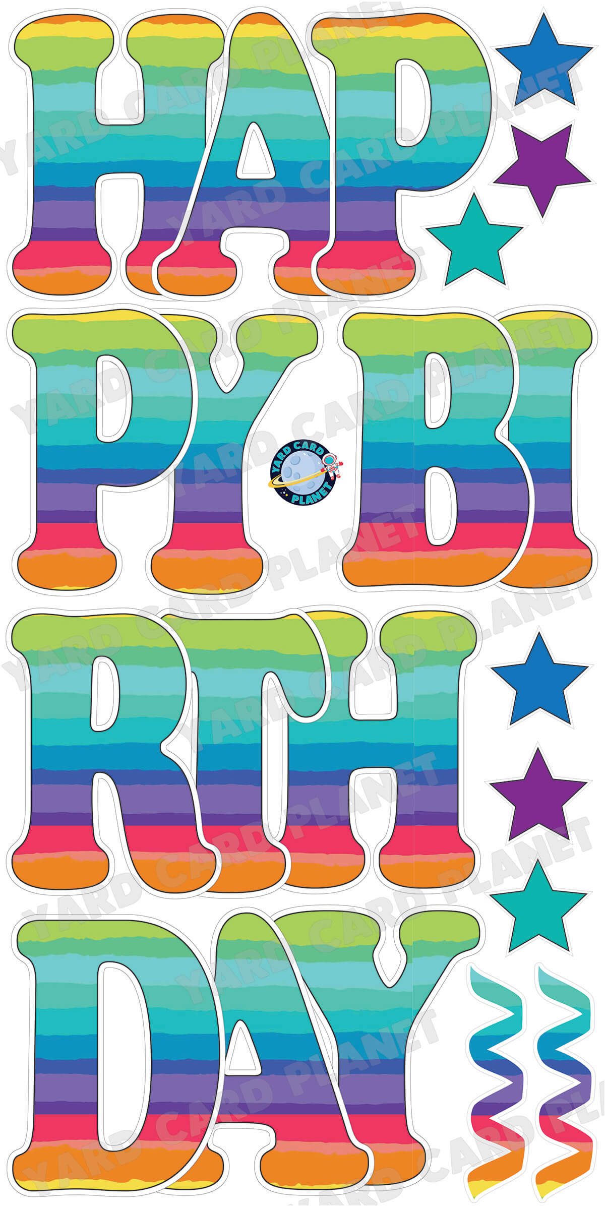 Large 23" Rainbow Watercolor Themed Happy Birthday Yard Card EZ Quick Set and Birthday Flair
