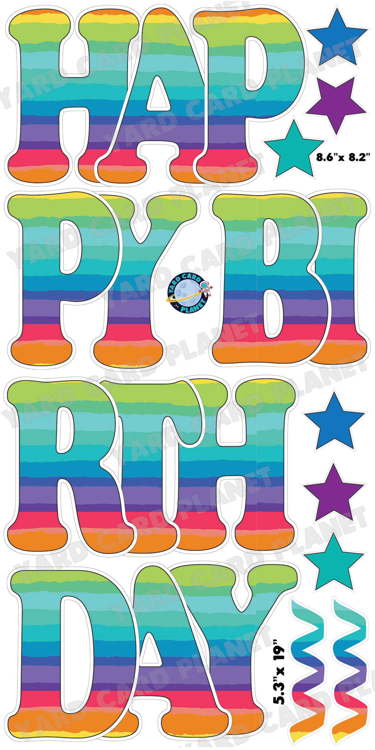 Large 23" Rainbow Watercolor Themed Happy Birthday Yard Card EZ Quick Set and Birthday Flair