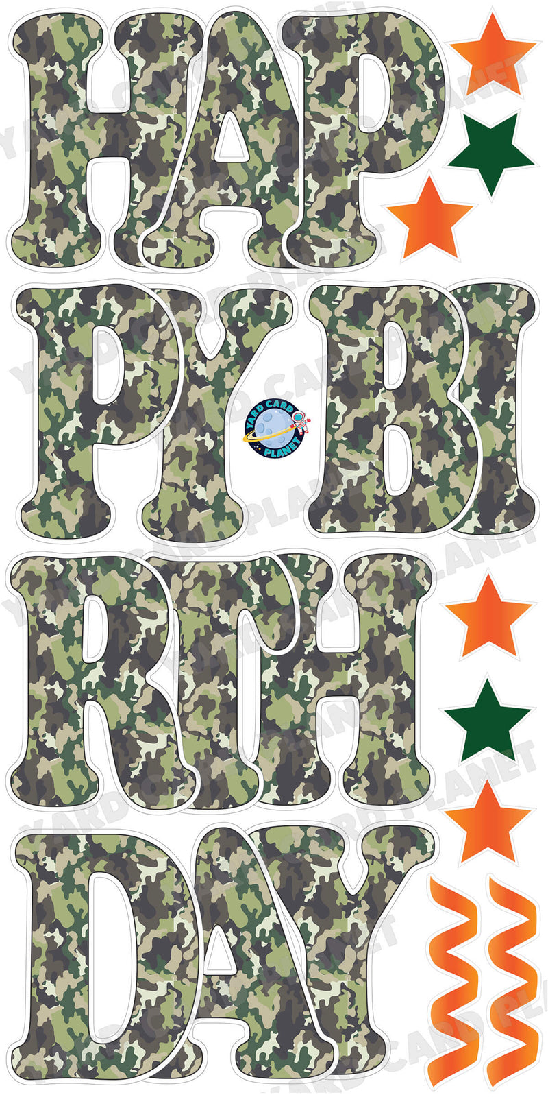 Large 23" Camouflage Themed Happy Birthday Yard Card EZ Quick Set and Birthday Flair