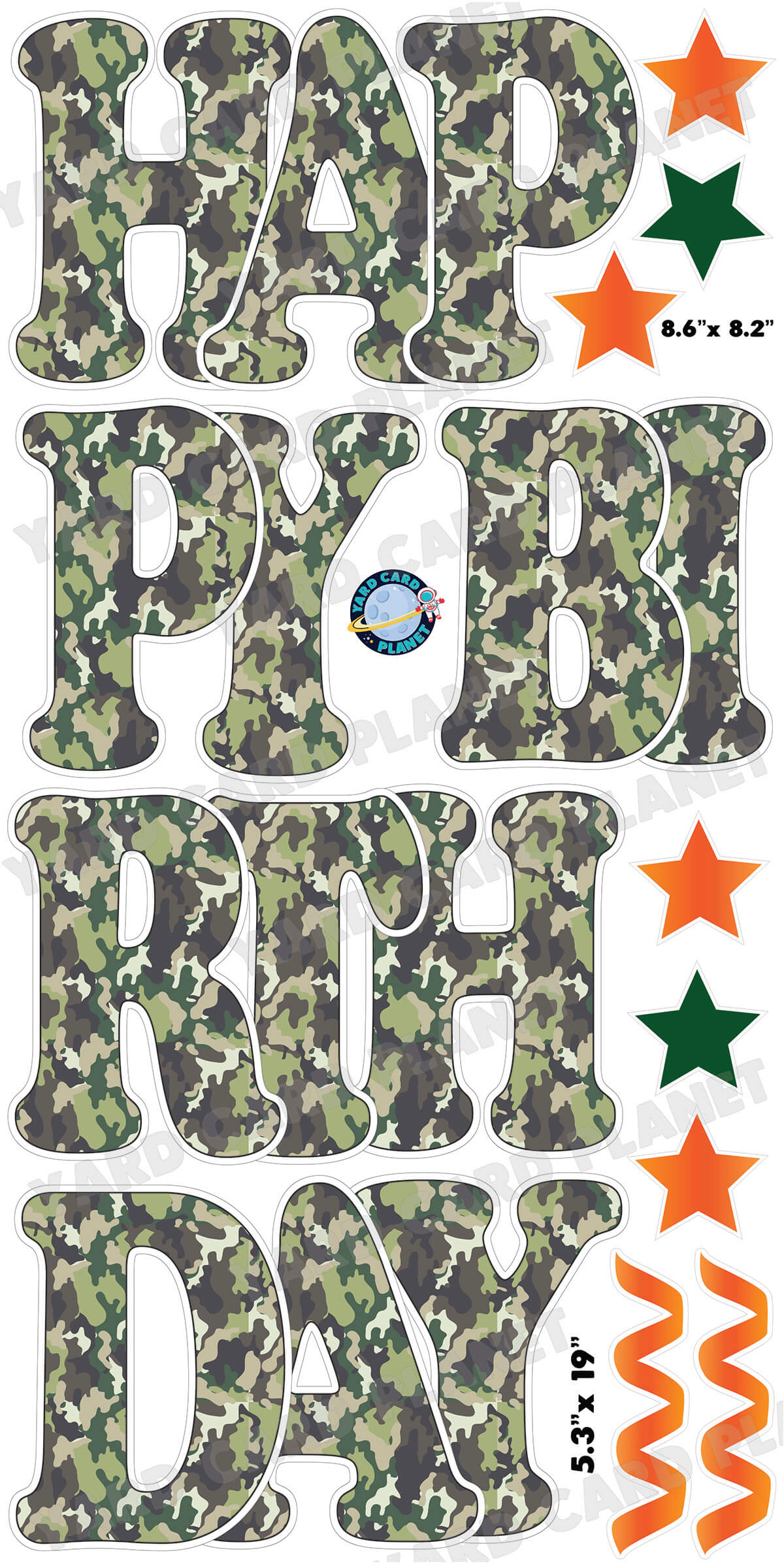 Large 23" Camouflage Themed Happy Birthday Yard Card EZ Quick Set and Birthday Flair