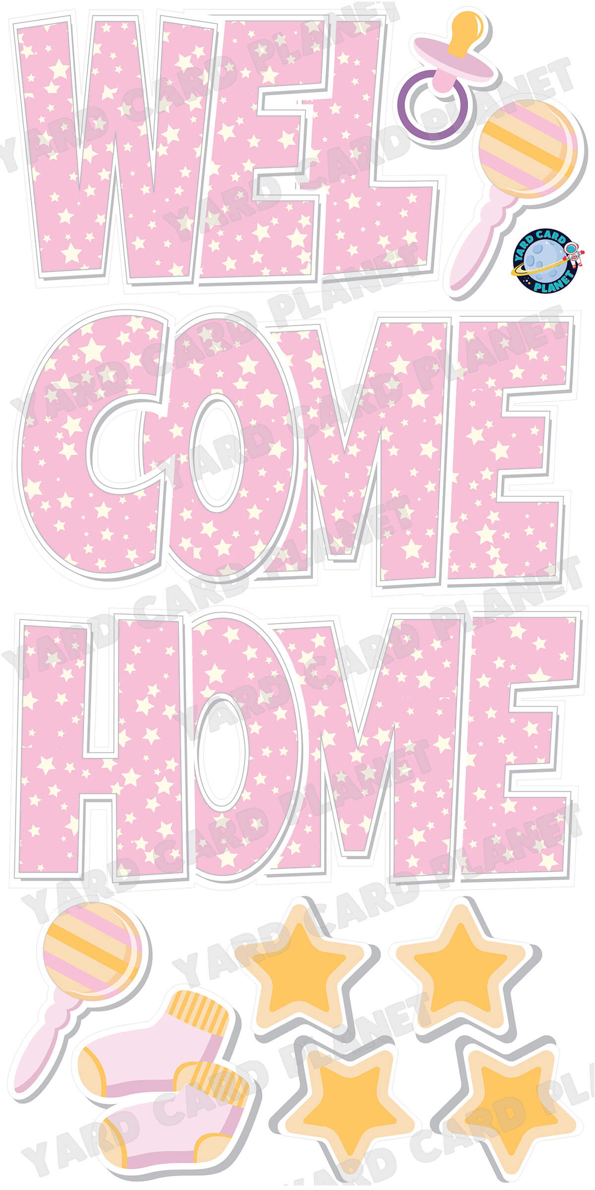 Large 23.5" Baby Girl Pink Welcome Home Yard Card EZ Quick Set in Luckiest Guy Font and Matching Flair