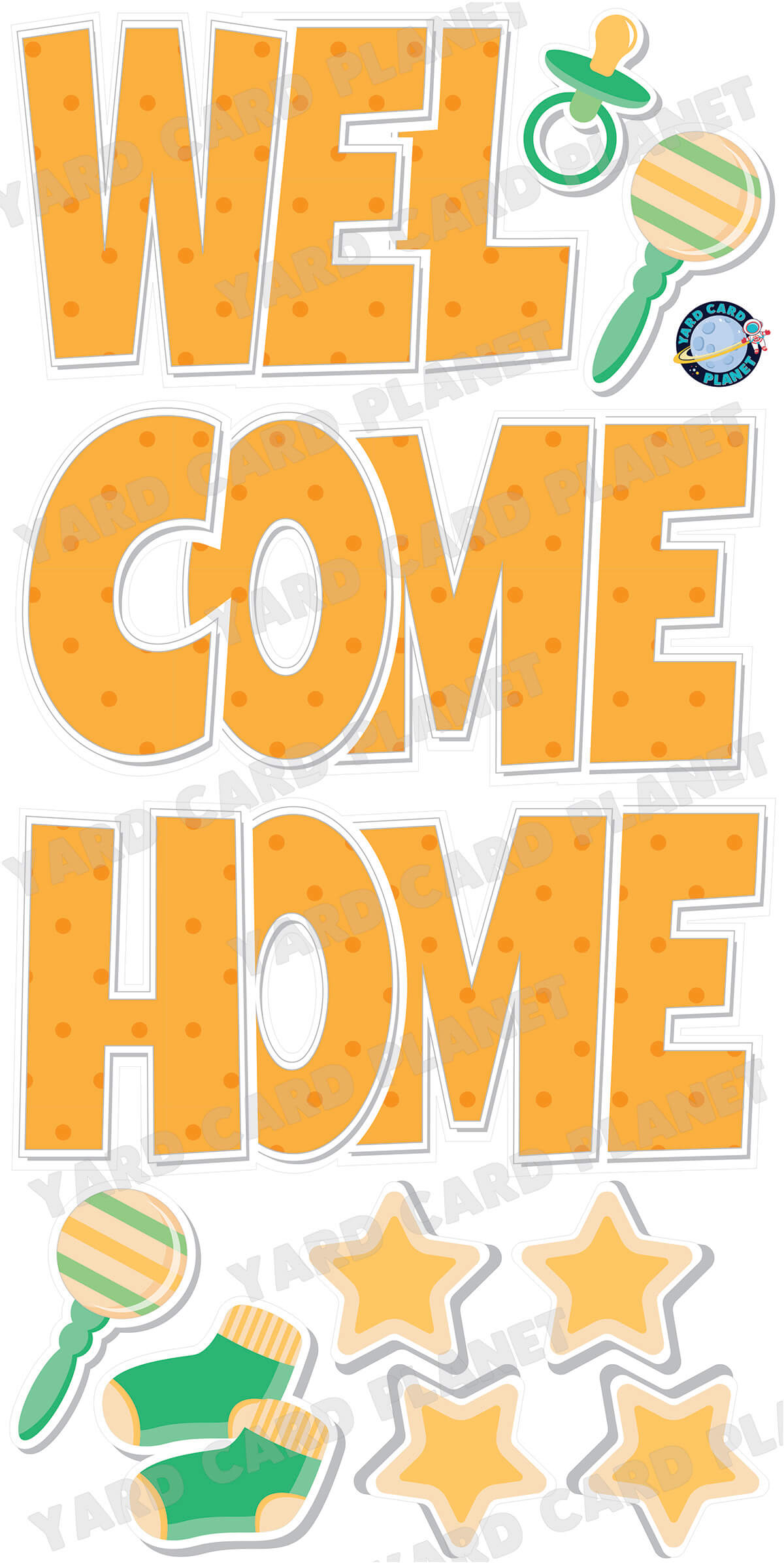 Large 23.5" Welcome Home Baby Yard Card EZ Quick Set in Luckiest Guy Font and Matching Flair