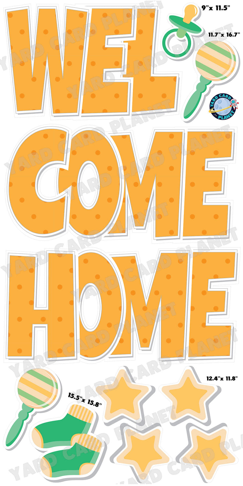 Large 23.5" Welcome Home Baby Yard Card EZ Quick Set in Luckiest Guy Font and Matching Flair