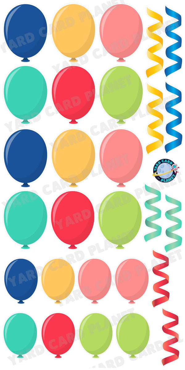 Pastel Colored Balloons and Streamers Yard Card Flair Set