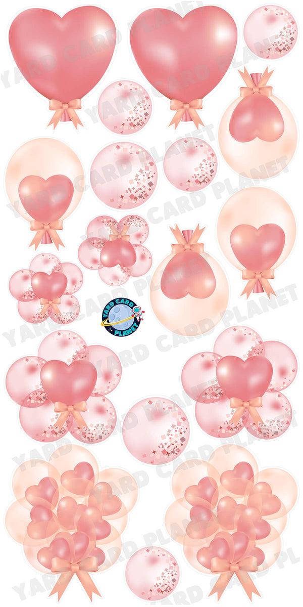 Pink and Peach Hearts, Balloons and Bubbles Yard Card Flair Set