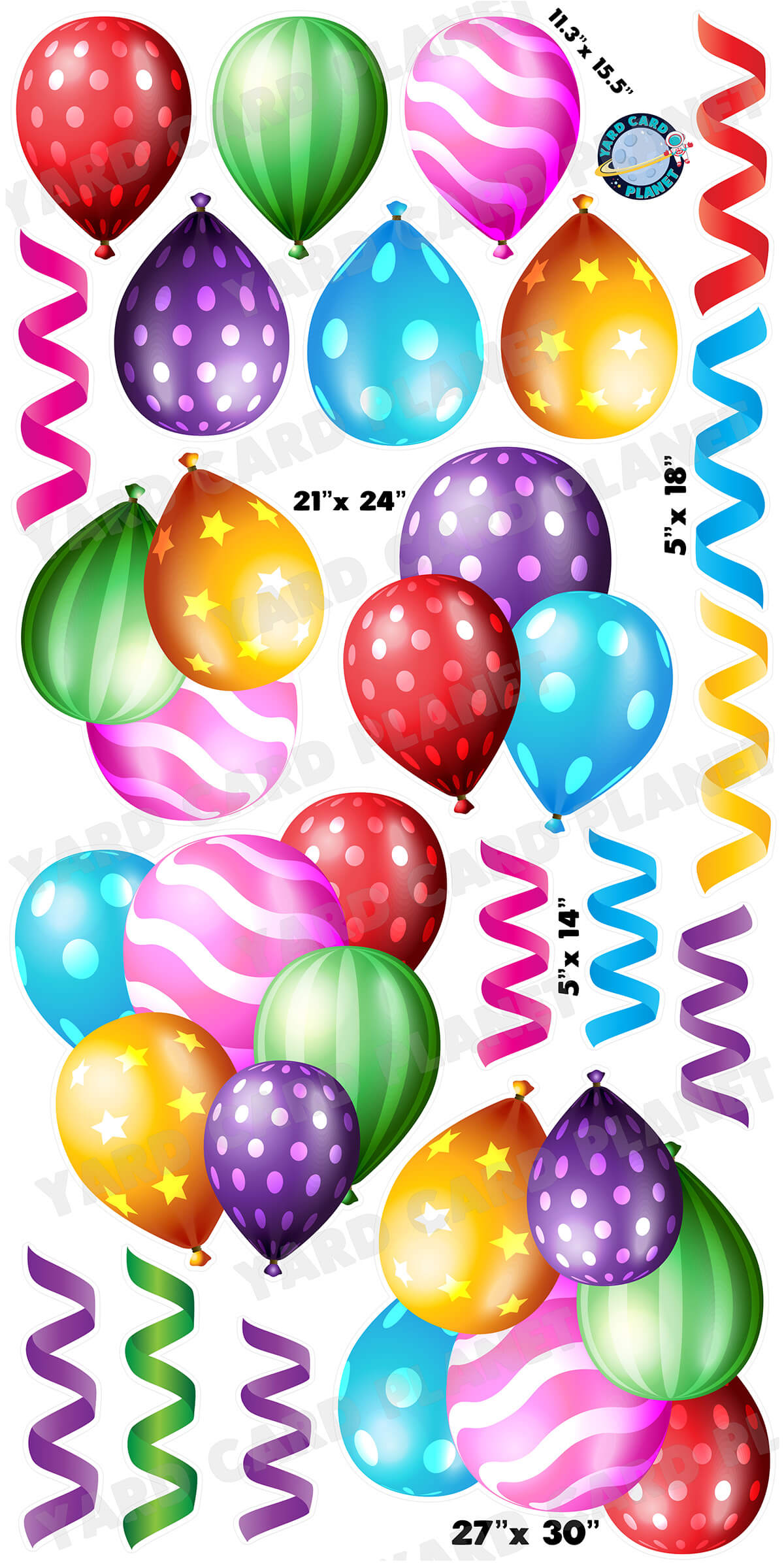 Colorful Metallic Design Balloon Bouquets, Balloons and Streamers Yard Card Flair Set